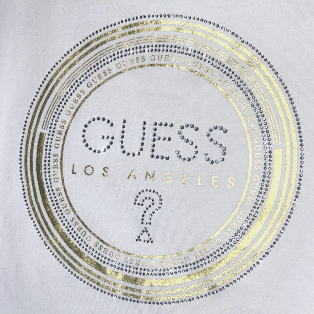 Guess Los Angeles Off White Rhinestone Logo Tank Top S Y2K-inspired - Picture 3 of 8